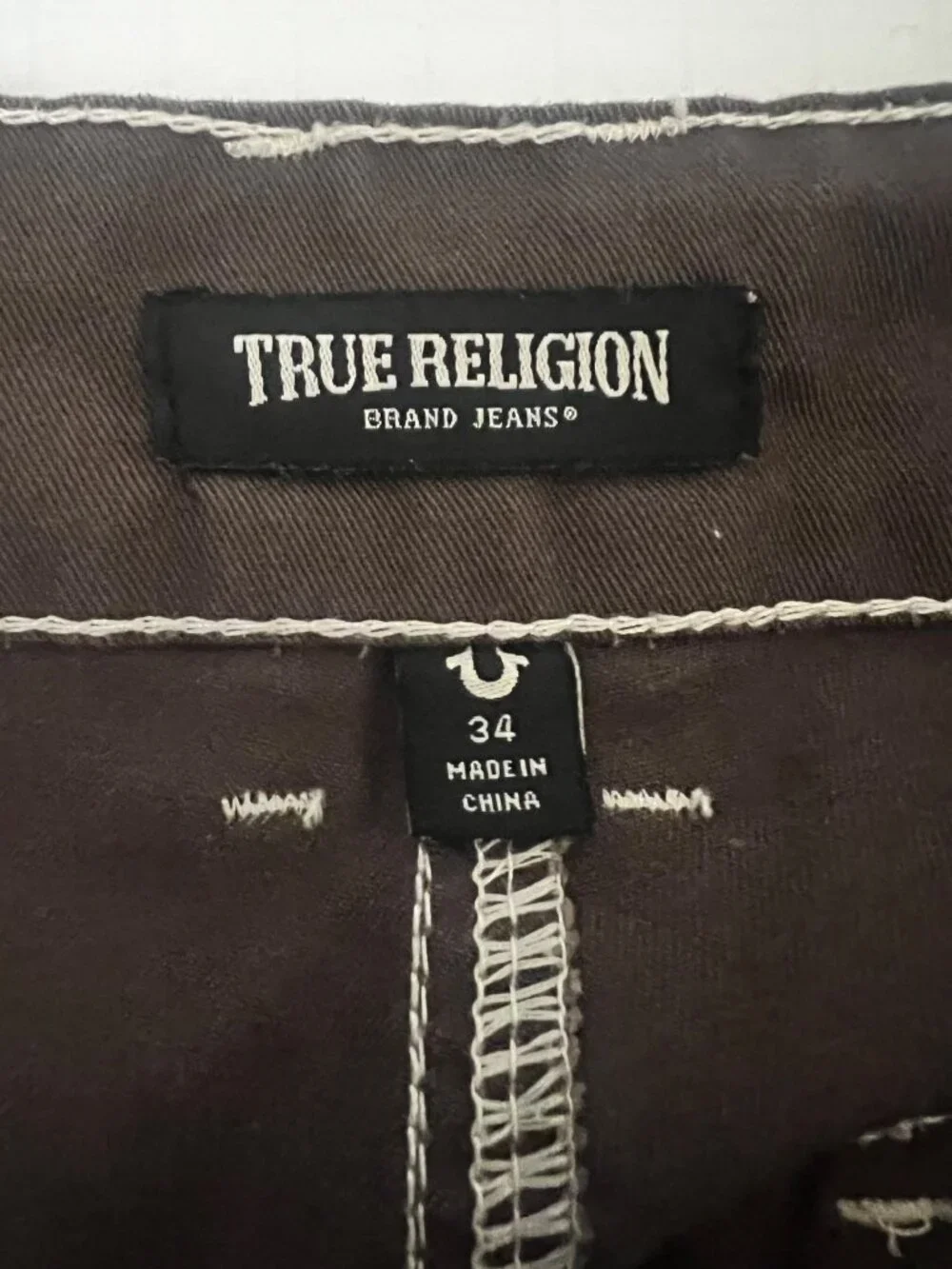 True Religion Cargo Shorts Brown Cotton Canvas Contrast Stitching Utility 34.